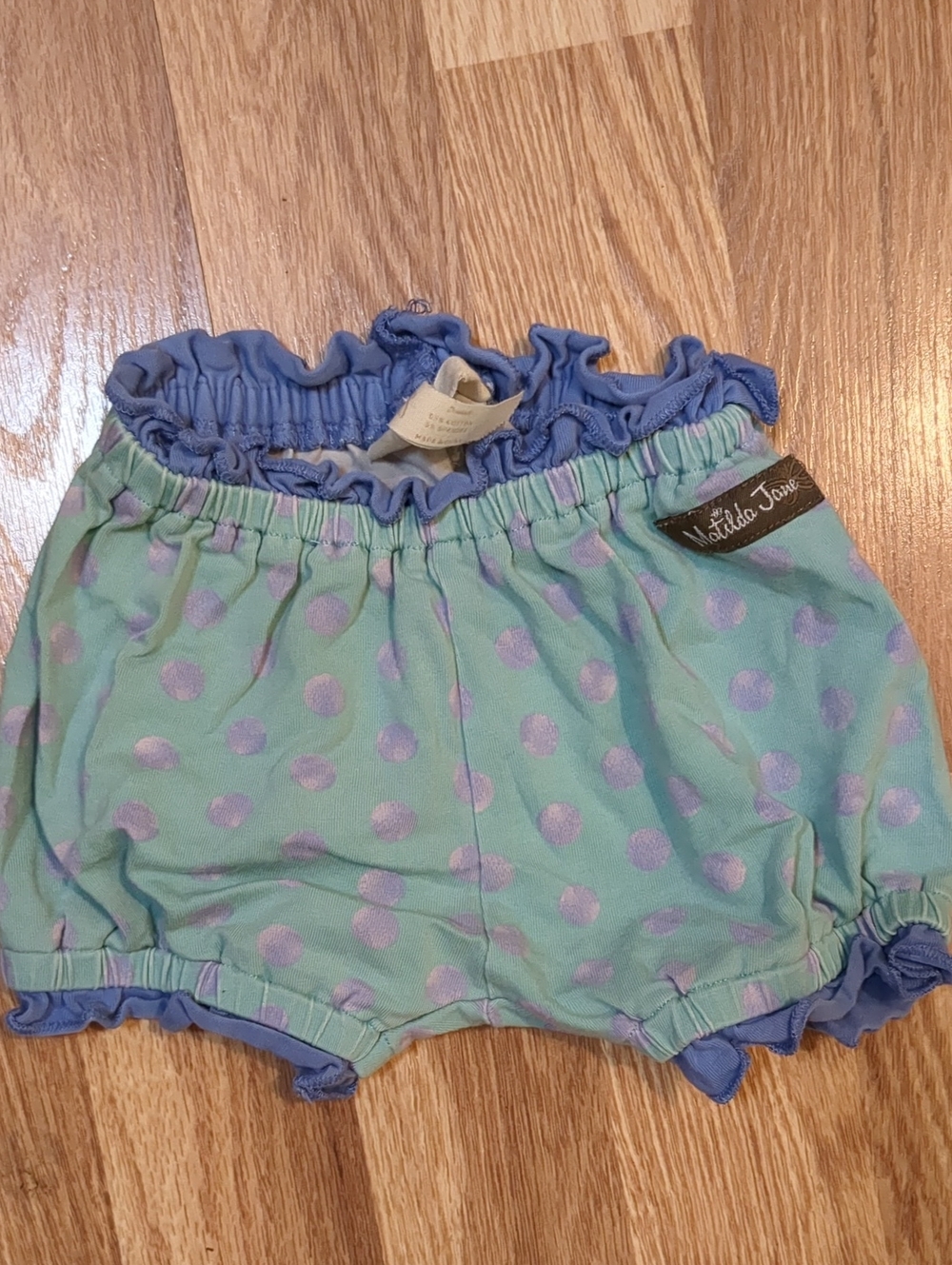 Matilda Jane Mint Green Diaper Cover with Lavender Polka Dots 3-6 Mo